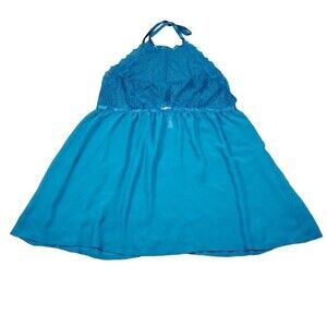 Cacique Halter Babydoll Chemise Slip Teal Blue Nightgown Size 18/20 Sleep Dress